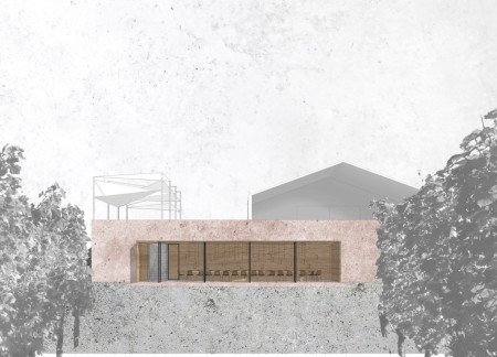Charred Wooden Shingles and Natural Ventilation in a Wine Tasting Facility Surrounded by Vineyards  