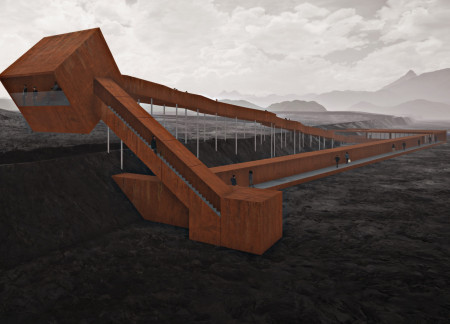 Corten Steel Pathway Emphasizing Geological Features Through Thoughtful Material Integration  