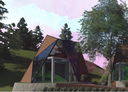 Geometric Cabins Featuring Glass Roofs and Natural Wood Integration in Tranquil Japanese Landscape