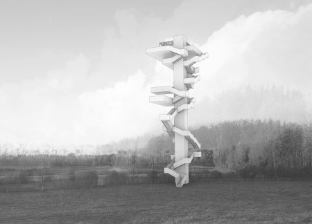 Observation Tower Featuring Cantilevered Platforms and Clear Glass Facades in an Ecological Reserve  