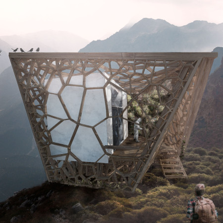 Charred Wooden Shingles and Lattice Structure Enhance Sustainable Micro Dwelling in Natural Landscape