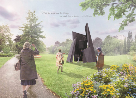 Reflective Surfaces and Fragmented Forms in a Concrete Memorial Space