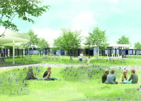 Curvilinear Glass Façade with Integrated Greenery in a Sustainable Workplace Environment  