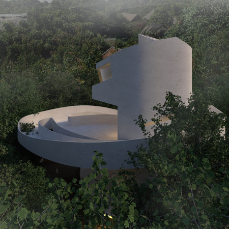 Curvilinear Canopy Constructed With Sustainable Concrete and Timber For a Harmonious Retreat  