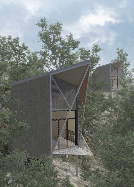 Elevated Living Experience in Lightweight Concrete and Plywood Pods