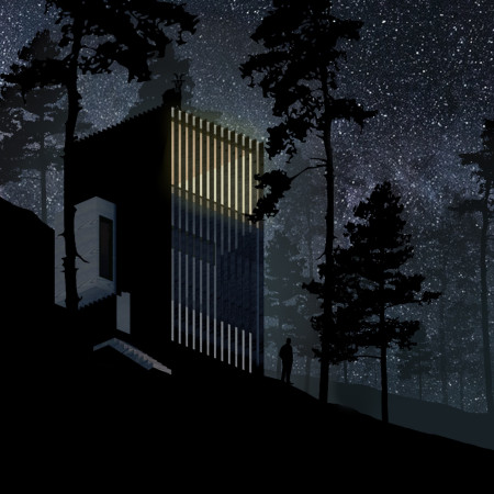 Charred Wood Structure Embracing Verticality In A Serene Retreat Setting