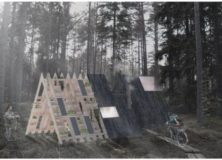 Charred Wooden Shingles and Vertical Gardens in Sustainable Community Housing  