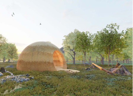 Organic Form Crafted From Natural Materials Integrating Light and Community Engagement