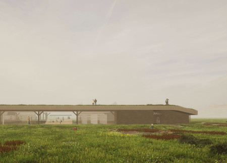 Cave-Inspired Design Featuring Sustainable Green Roofing and Natural Light Integration in a Cultural Pavilion
