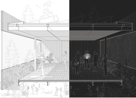 Polycarbonate Canopy Melding With Untreated Timber In A Serene Yoga Studio  