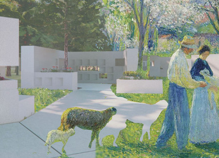 GRC Niches and White Concrete Paths Creating a Community-Centric Memorial Space  