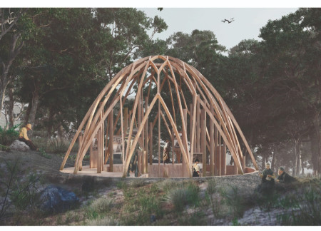 Canopy Structure Emphasizing Local Wood and Immersive Experience in Nature Education