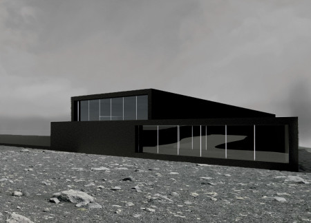 Corten Steel Structure Blending With Natural Slate in A Geothermal Café Retreat