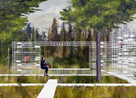 Porous Glass Walls and Steel Frames in a Memory-Driven Visitor Space  