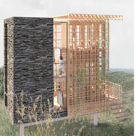 Charred Wooden Shingles and Natural Wood Brown Blend in a Tranquil Retreat Design