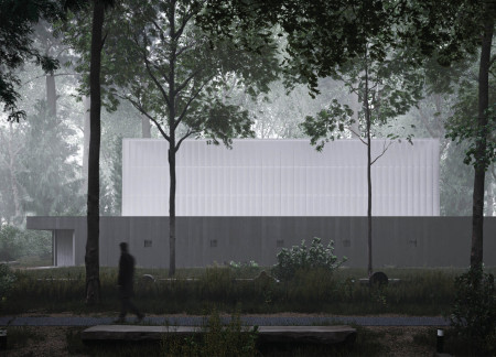 Translucent Fiberglass Panels and Charred Wood Create a Reflective Space for Contemplation  
