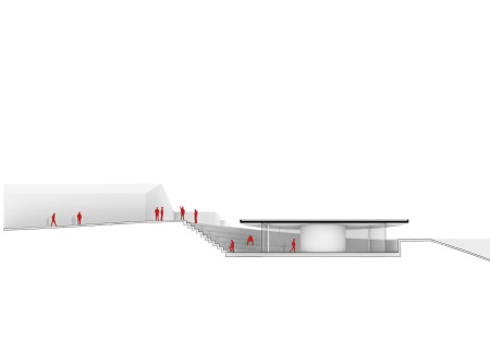 Circular Structure Featuring Concrete and Glass Harmonizing with Vineyard Topography  