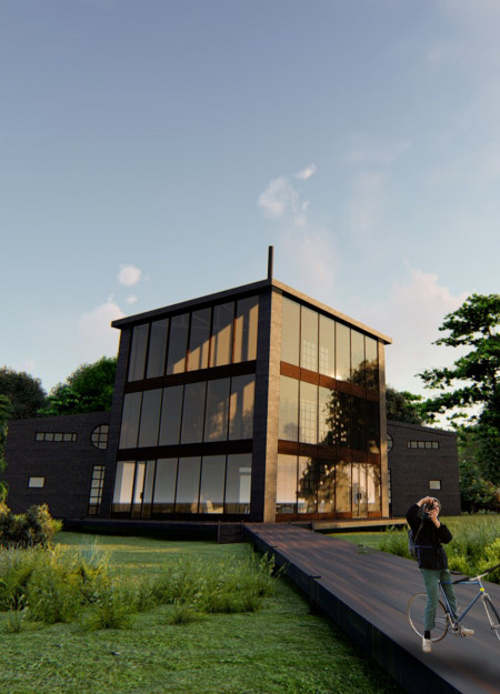 Charred Wooden Shingles and Cross-Laminated Timber Panels in a Lakeside Creative Retreat