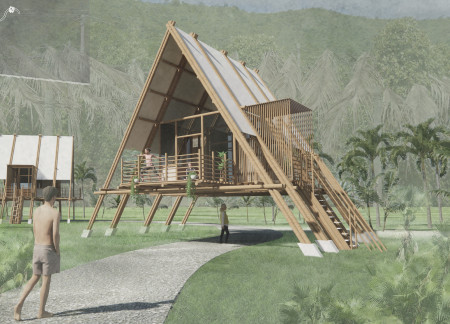Bamboo Huts Elevated on Stilted Foundations with Breathable Canvas Roofing for a Tropical Retreat  