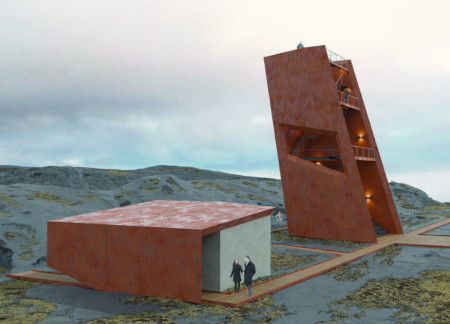 Corten Steel Monoliths Integrated with Geothermal Systems in Iceland's Volcanic Landscape  