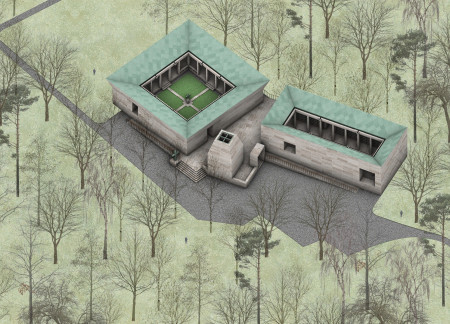 Natural Stone Features with Integrated Green Roof in a Reflective Memorial Space