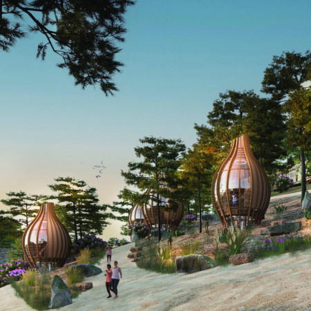 Biophilic Pods Crafted From Glulam and Cork Nestled In A Forest Retreat
