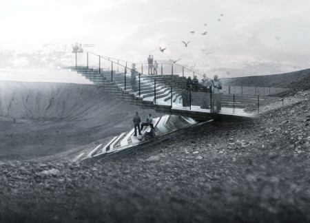 Charred Wood Shingles and Concrete Integration in a Volcanic Landscape Gathering Space  