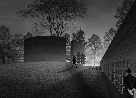 Curvilinear Memorial Wall With Indigenous Flora and Natural Stone Integration Reflecting Life's Transitions  