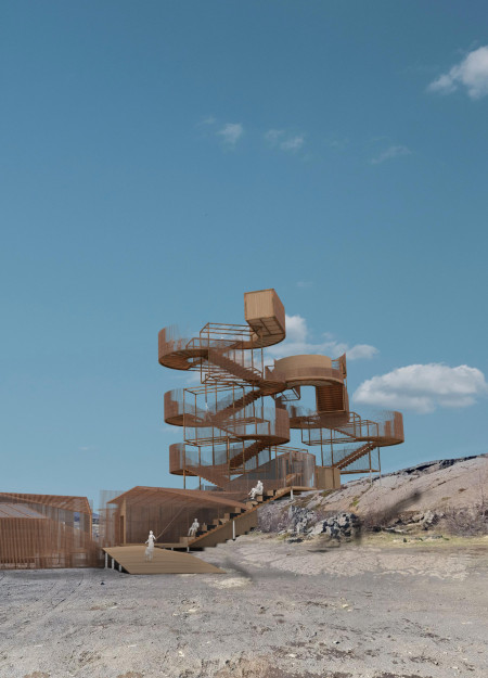 Charred Wooden Shingles and Cross-Laminated Timber Panels Define A Unique Landscape Integration Space  