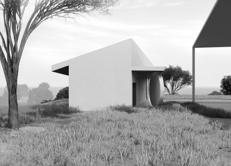 Circular Entrance Framed by Reinforced Concrete and Warm Timber in a Sustainable Wine Tasting Space