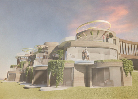 Curvilinear Design Featuring Locally Sourced Clay-Limestone and Recycled Brick in a Vineyard Retreat  