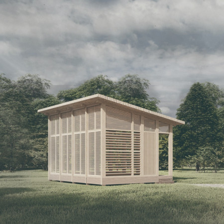 Radiata Pine Canopy Structure Embracing Natural Serenity In Meditation Spaces