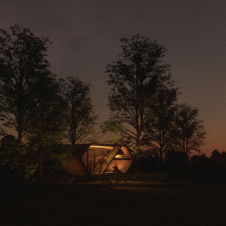 Curved Geometry With Charred Wood Shingles and Elevated Timber Structure for Mindful Retreat