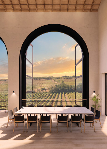 Charred Wooden Shingles and Expansive Views Enhance the Wine Tasting Experience