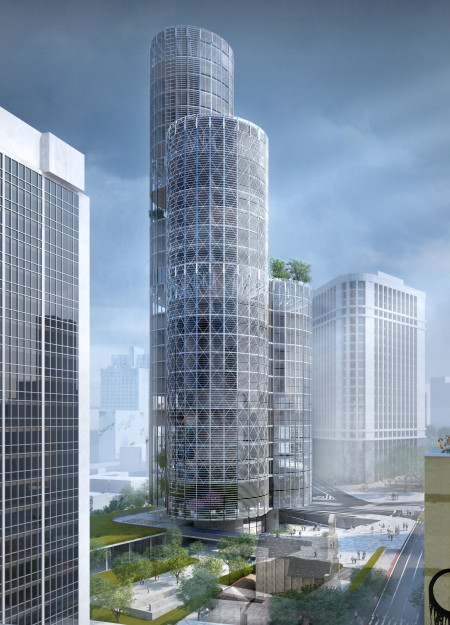 Vertical Farming With Glass Facade and Steel Frame in Urban Context