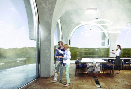 Ceramic Tile Facade and Water Features Enhance Tranquility in Vineyard Tasting Facility