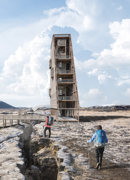 Charred Wooden Shingles and Geothermal Solutions Define a Sustainable Observation Tower in the Heart of Iceland's Tectonic Landscape