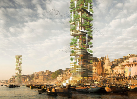 Vertical Habitat of Local Stone and Biophilic Design Along the Ganges River  