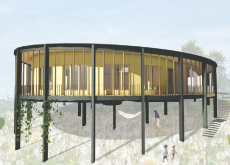 Circular Community Hub Crafted With Natural Timber and Green Roof Integration