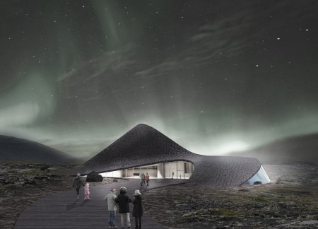 Curved Concrete Shell with Lightweight Brick and Moss Integration for Visitor Engagement in Icelandic Cave Environment