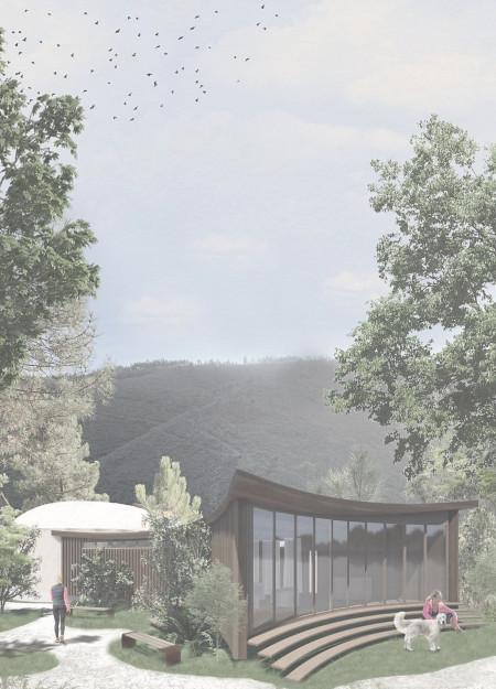 Curvilinear Spaces with Cross-Laminated Timber and Natural Stone for Mindful Retreats