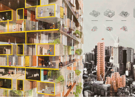 Cantilevered Balconies and Community Gardens Crafted from Local Materials in a Vertical Urban Living Space  