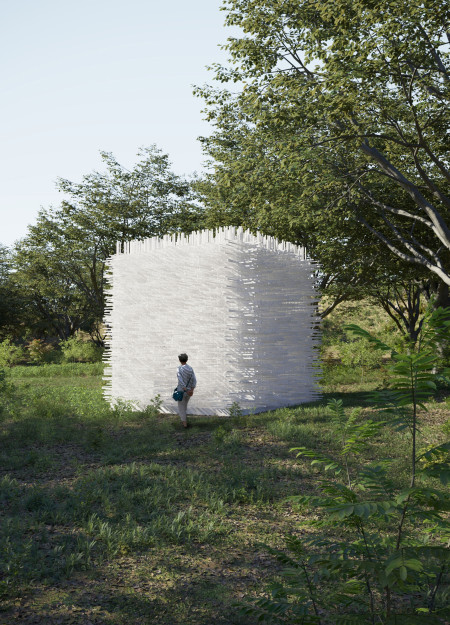 Translucent Mesh and Geometric Simplicity Blend Natural Light in a Mindful Retreat  