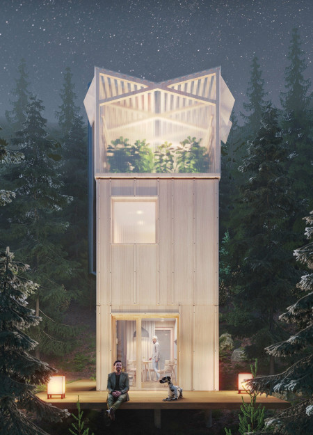 Charred Wooden Shingles and Cross-Laminated Timber Define Vertical Living Spaces in Urban Contexts