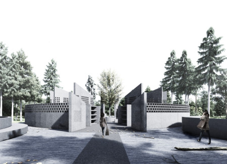 Circular Concrete Chamber With Reflective Pools Set Within Natural Landscapes  