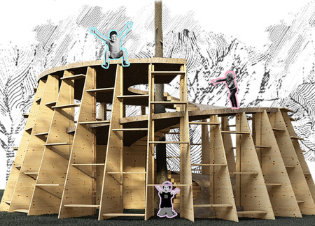Curvilinear Pavilion Crafted from Plywood and Timber for Engaging Child Play