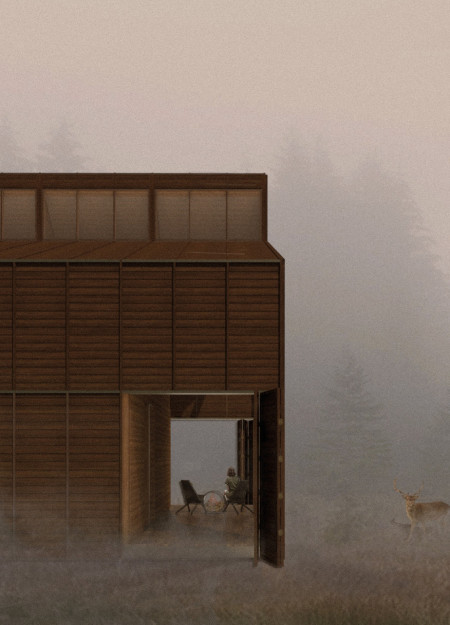Charred Wooden Shingles and Movable Walls in a Dual-Purpose Artistic Residence  