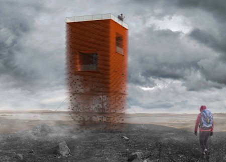 Corten Clad Tower Integrating Vertical Form and Community Spaces in Rugged Terrain