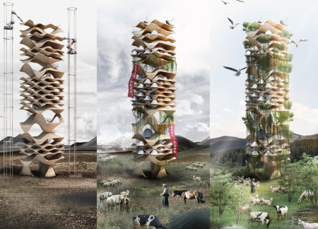 Portable Bamboo Structures with Compressed Earth Blocks in a Desert Landscape