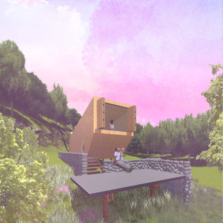 Cedar-Enhanced Retreat Blending Natural Stone and Sustainable Materials in a Serene Landscape